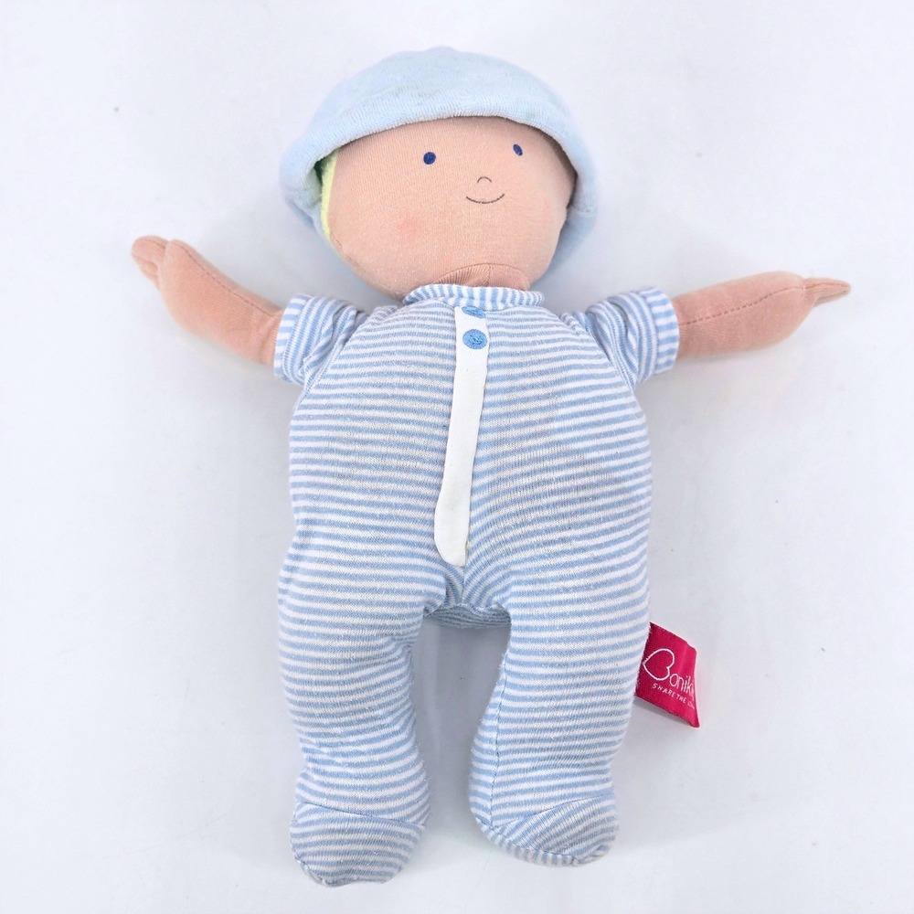 Bonikka Cherub Baby Boy Stripe Removable Romper Hat Soft Plush Rag Doll 11"